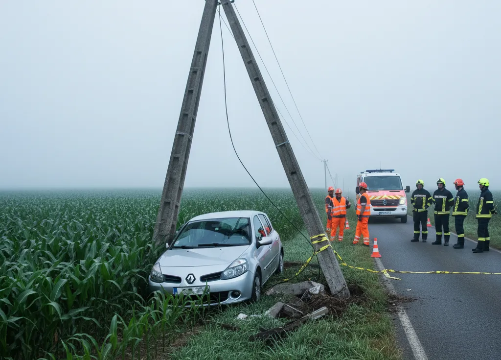 voiture accidentée dans un champ de maïs à Lyon